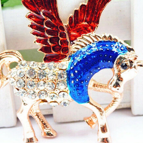 Winged Pegasus Red, Blue,Clear Rhinestone Necklace - Betsey Johnson - Picture 5 of 6